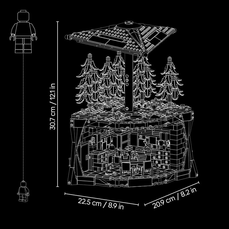Imagen del LEGO Ideas The X-Files 21369 mostrando el modelo montado y sus dimensiones