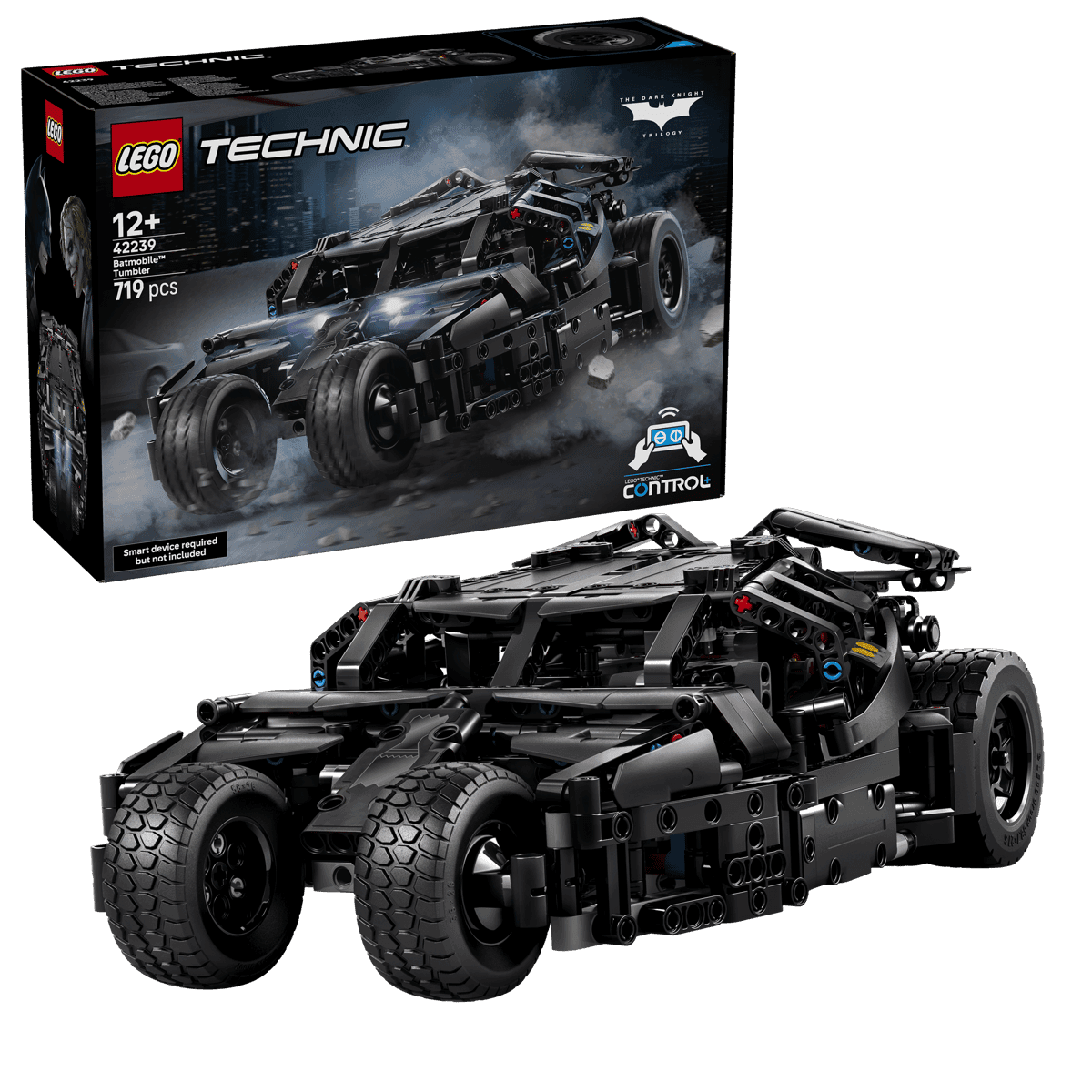 Caja y modelo del LEGO Technic 42239 Batmobile Tumbler