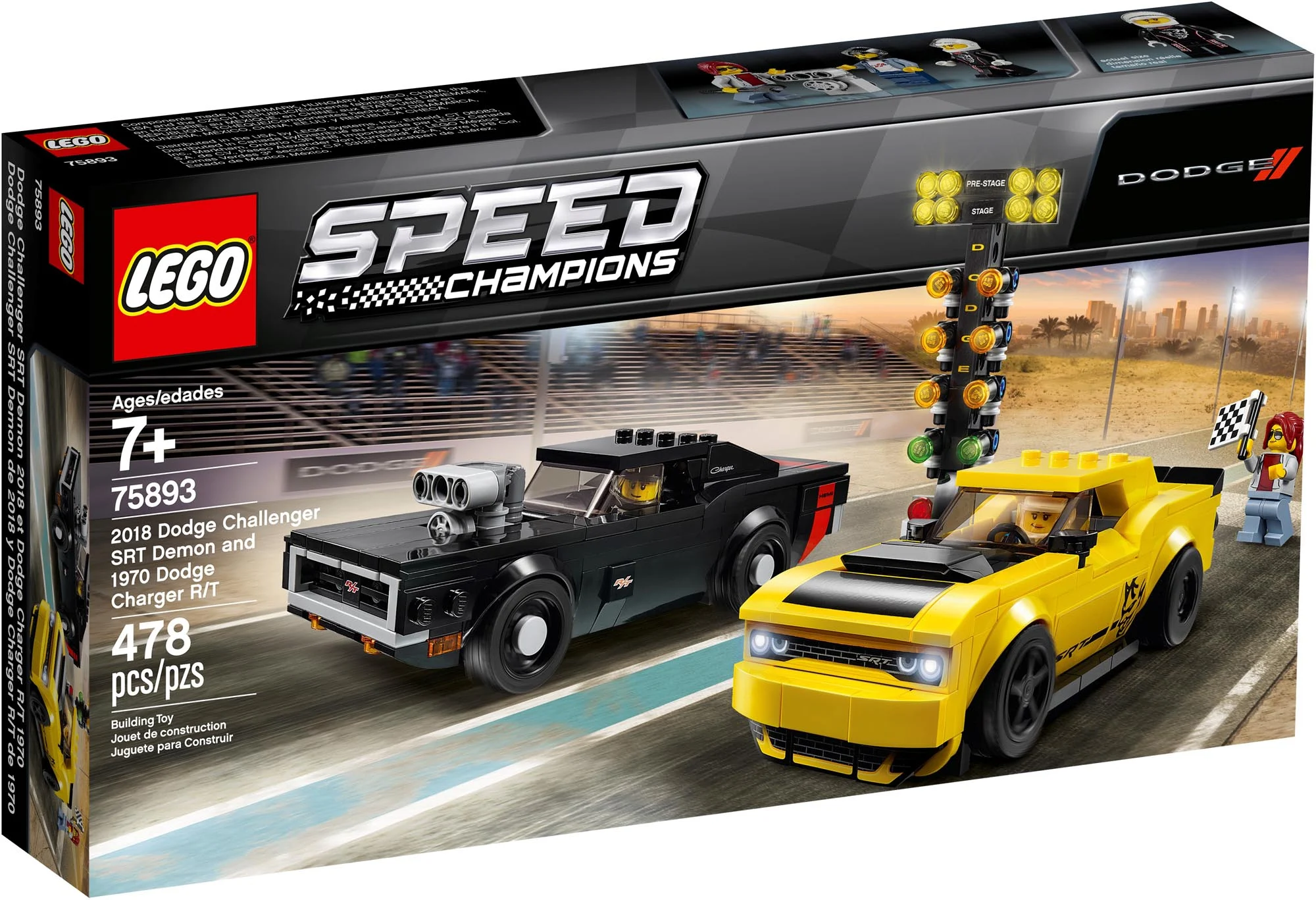 LEGO Speed Champions Dodge Challenger SRT Demon 2018 y Dodge Charger R/T 1970 75893