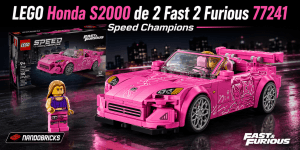LEGO Speed Champions Honda S2000 77241 de 2 Fast 2 Furious con el coche rosa, la caja del set y la minifigura de Suki