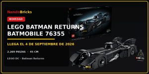 LEGO Batman Returns Batmobile 76355 con la caja, el Batmóvil y la minifigura de Batman