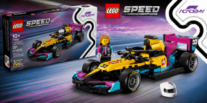 LEGO Coche de Carreras F1 ACADEMY 77258 con la caja del set, piloto y casco