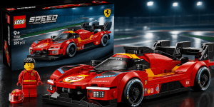 LEGO Ferrari 499P 77261 con el coche, la caja y el piloto Ferrari