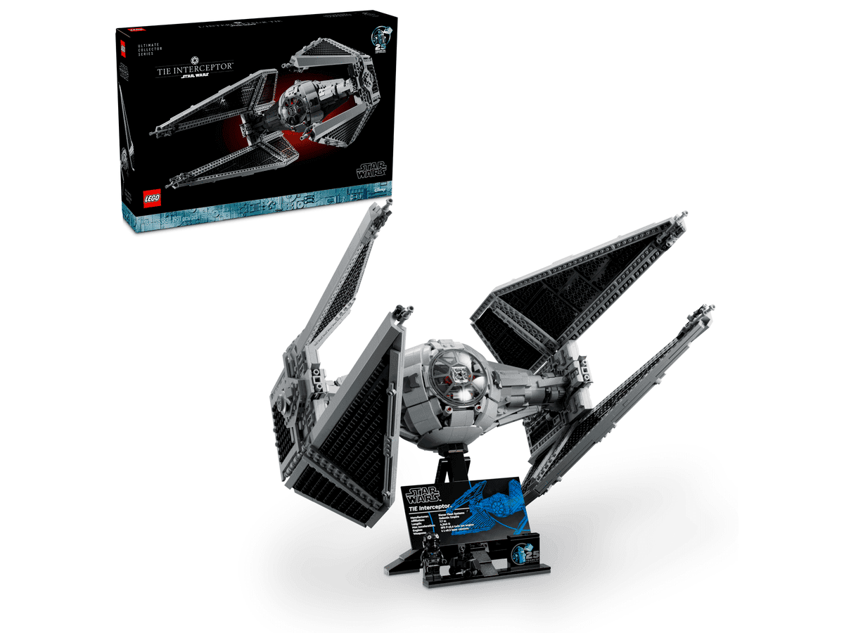LEGO Star Wars UCS 75382 Interceptor TIE junto a la caja del set