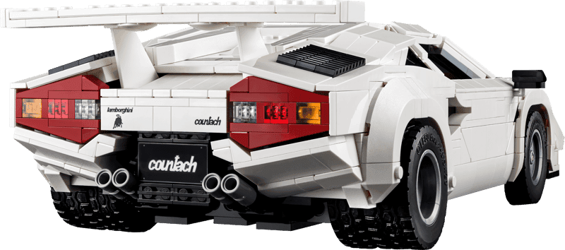 Vista trasera del LEGO Icons Lamborghini Countach 5000 Quattrovalvole 10337