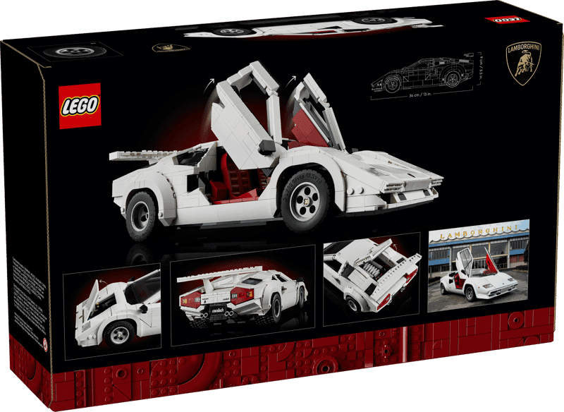 Parte trasera de la caja del LEGO Icons Lamborghini Countach 5000 Quattrovalvole 10337