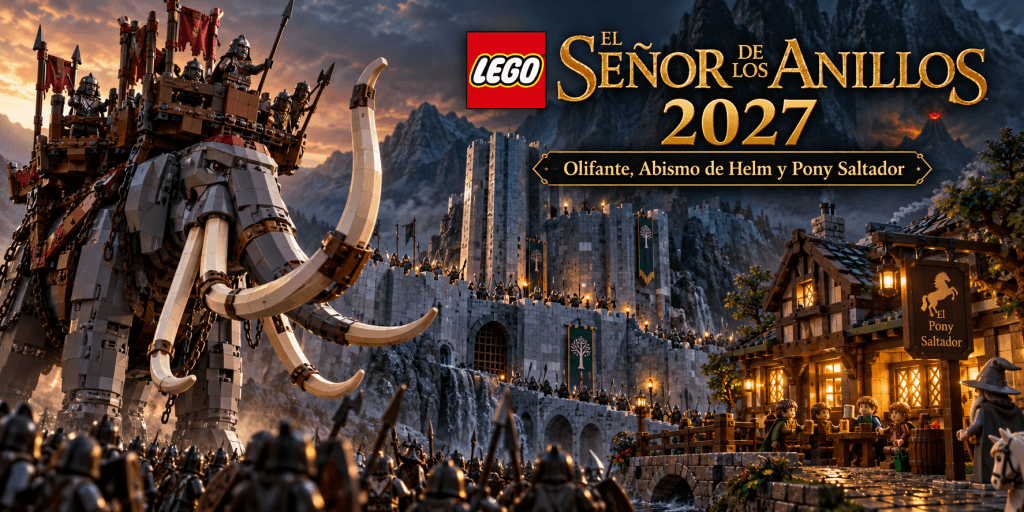Imagen ilustrativa de LEGO El Señor de los Anillos 2027 con un Olifante, el Abismo de Helm y el Pony Saltador