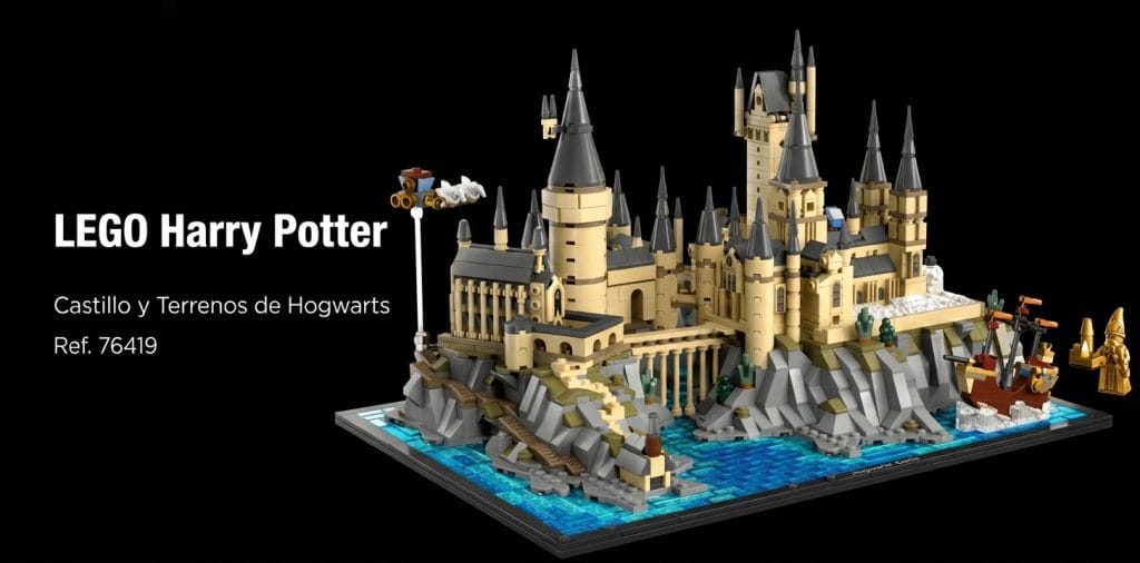 LEGO Harry Potter Castillo y Terrenos de Hogwarts 76419 con el castillo sobre fondo negro