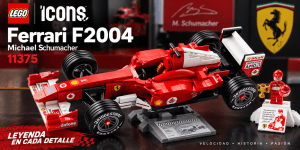 LEGO Icons Ferrari F2004 11375 de Michael Schumacher con coche, soporte y minifigura