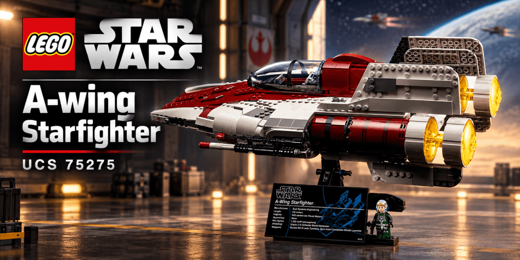 LEGO Star Wars UCS A-wing Starfighter 75275 con soporte de exposición y minifigura piloto