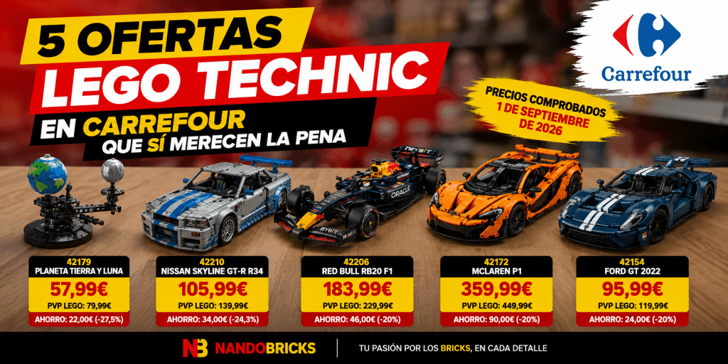 5 ofertas LEGO Technic en Carrefour con descuentos en McLaren P1, Nissan Skyline R34, Ford GT, Red Bull RB20 y Planeta Tierra y Luna